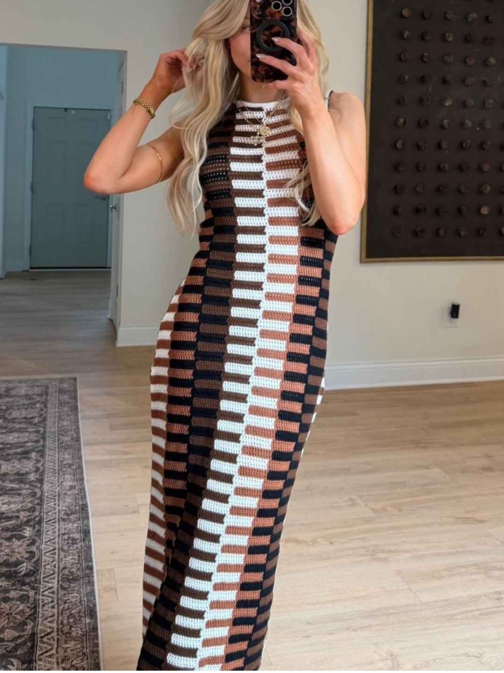 NEW Sleeveless Maxi Sweater Dress Brown Striped - M